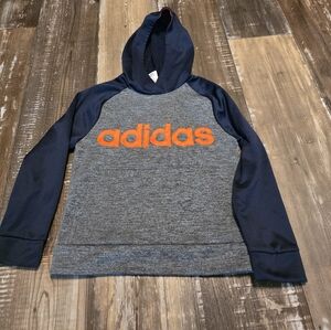 Adidas Blue and Gray Hoodie with Orange Logo